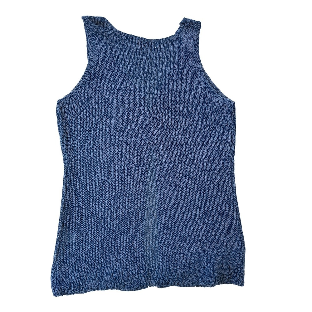 NWT Zenana Boho Blue Open Knit Crochet Sleeveless V-Neck Vest M Festive - Picture 2 of 7